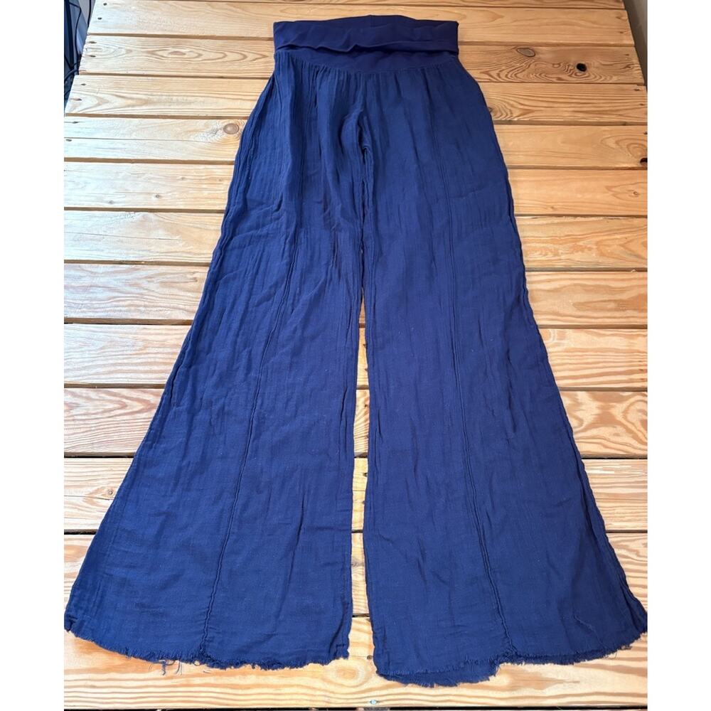 Fresh laundry Women’s Pull on Wide Leg 100% Cotton Gauze pants size XS Navy T10